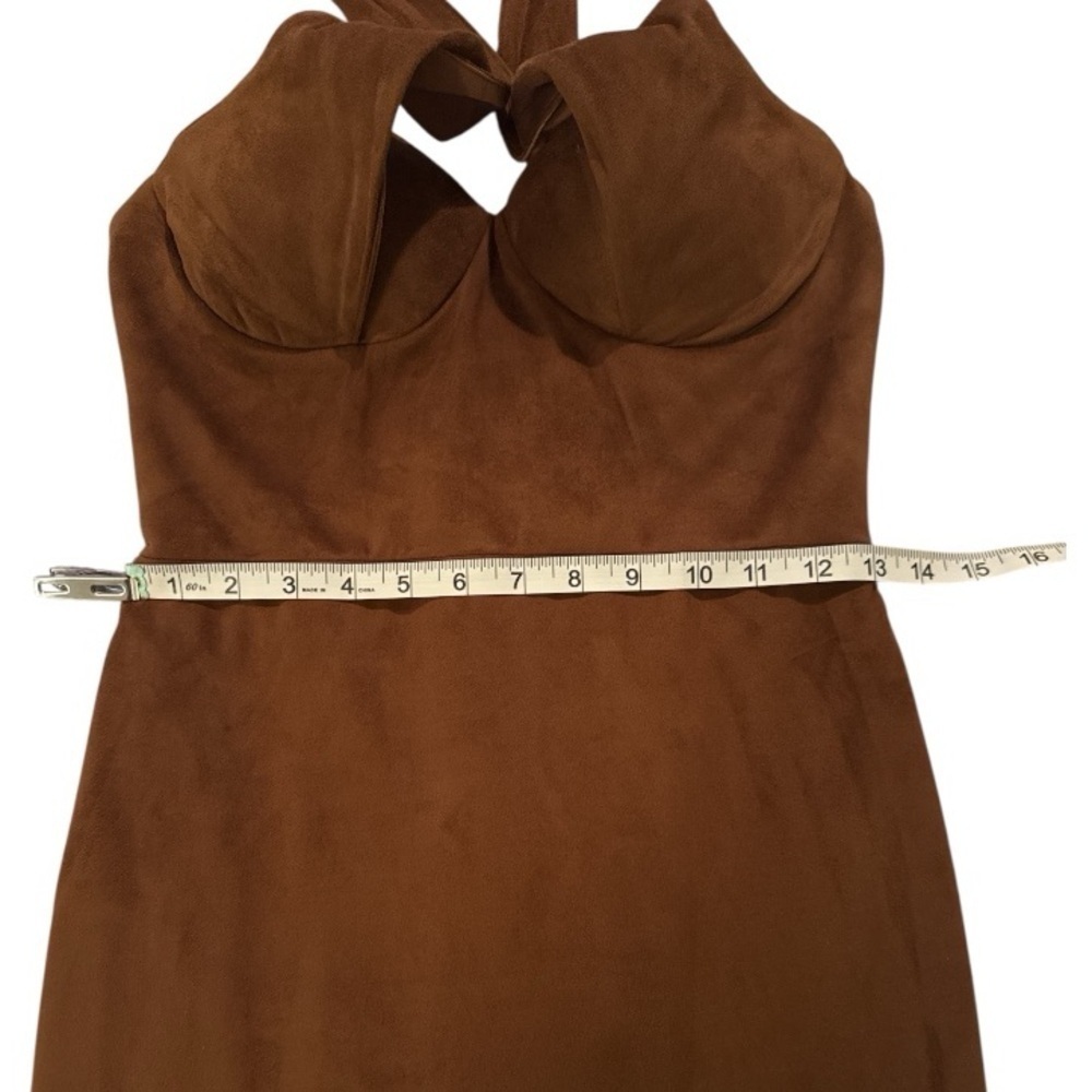 House of CB Camel Suedette Palmira Bustier Bodycon Halter Dress Sz M Mini - Picture 10 of 13